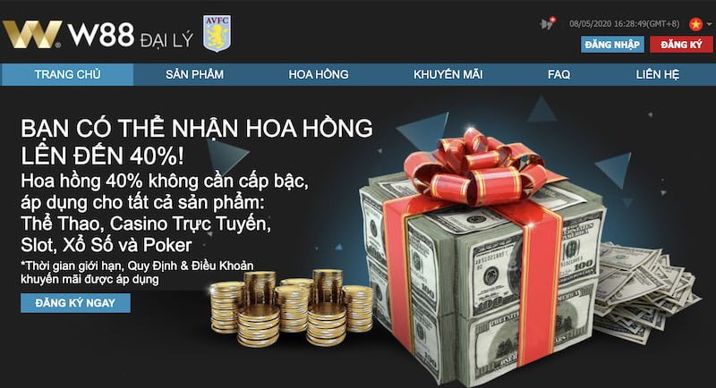 Giao diện trang đại lý W88