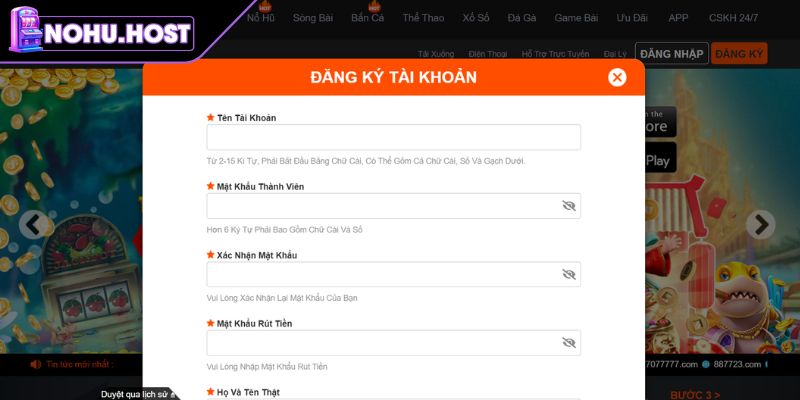 Nhập thông tin đăng ký NOHU